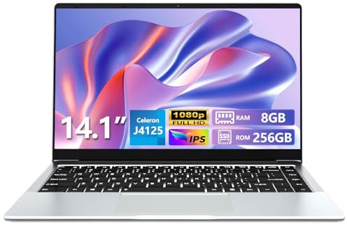 Ekonavi Computadora portátil de 14,1 Pulgadas, Celeron J4125 PC Portatil 8 GB de RAM DDR4, 256 GB de SSD, Pantalla IPS de 1920 x 1080, con Mini HDMI, USB-3.0, WiFi, Bluetooth 5.0