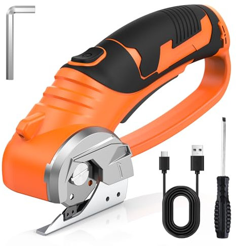 Tijeras Eléctricas Snorthy, Herramienta Portátil Recargable para Cortar Cajas de Cartón con Cierre de Seguridad y Luz LED, Tijeras Multiusos para Cortar Cartón, Tela, Cuero, Alfombra