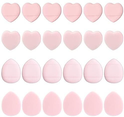24 Stück Mini-Schwämme Puderquaste, Puderquaste, Puder Puff Pink Mini Make up, Finger Puderquaste für Foundation Concealer Primer Nass und Trocken Dual-use Makeup Tools (Wassertropfen, Herz)