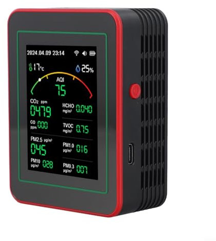 HomeVortex 15-in-1 Air Quality Monitor Real-Time Tester With AQI, HCHO, PM Levels For Home Office - Large Colour Screen, App Integration, Portable Battery(black)