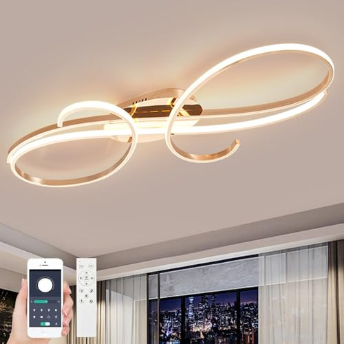 WSXEDC Moderne LED Deckenleuchten, Kreative Dimmbare Deckenleuchte Mit Fernbedienung FüR Wohnzimmer Schlafzimmer Esszimmer Flure Gold 80cm