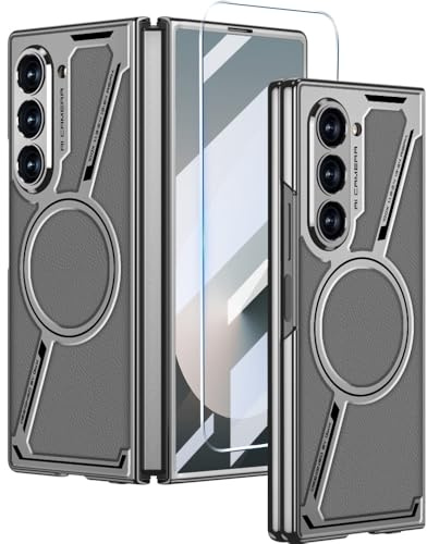 Wibrthz Custodia in Pelle Magnetica per Samsung Galaxy Z Fold 6, [Compatibile con Ricarica Wireless] Cover Protettiva Antiurto in Pelle PU di Lusso Sottile per Samsung Galaxy Z Fold 6(Grigio)