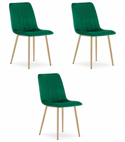 Best For Home | 3er-Set Grüne Samt Esszimmerstühle | Moderne Polsterstühle mit Metallbeinen | Für Küche, Wohnzimmer & Schlafzimmer