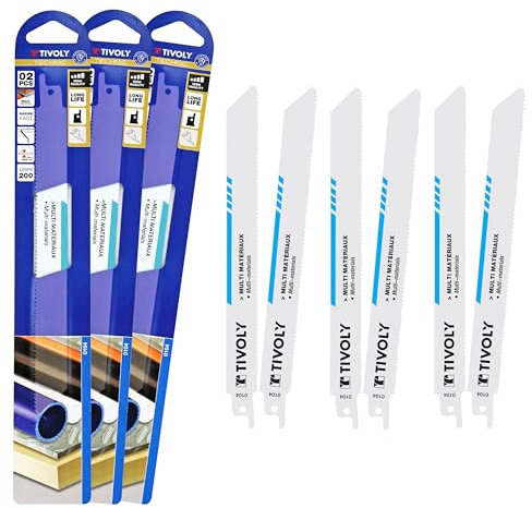 TIVOLY - Lot de Lames de Scie Sabre Multimatériaux - 6 Lames en Acier Bi-Métal - Attache Universelle