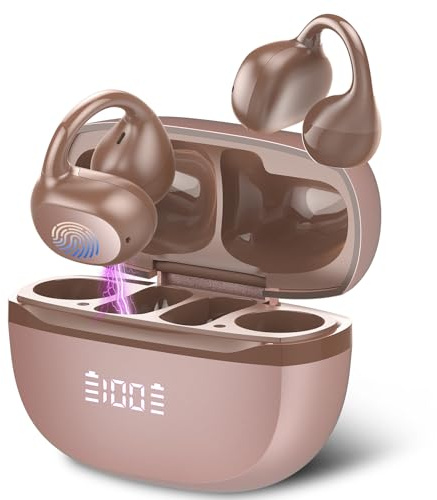 Open Ear Earbuds,Wireless Earbuds Bluetooth 5.4 Ergonomic Clip-On Ear buds, Bone Conduction Over The Ear Headphones 48H Playtime, Perfect Running Headphones for Sports IPX7 Waterproof Touch Controls