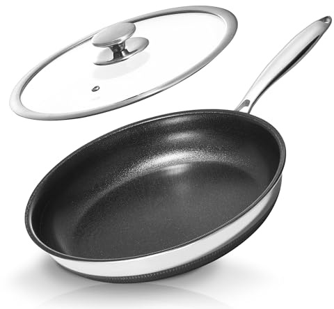 KOKHUB Titan-Keramik Bratpfanne 30 cm mit Deckel, Edelstahlpfanne Induktion | Tri-Ply Antihaft Pfanne, PFAS/PFOA/PTFE-frei, Spülmaschinen- & Ofenfest bis 260°C, für alle Herdarten