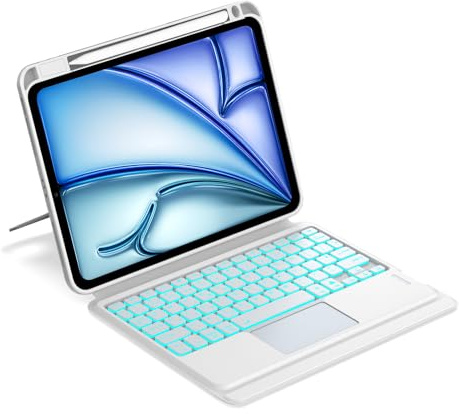 Keyboard Case for iPad Air 11 Inch (M4 2026, M3 2025, M2 2024), Detachable Bluetooth Backlit Keyboard with Trackpad and Multi-angle Adjustable Stand for iPad Air 10.9 Inch (5th Gen, 4th Gen), White