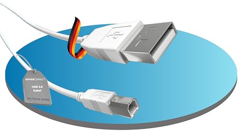 ADVANconnect USB 2.0 Druckerkabel, USB A auf B, 480 MB/s, Kabel Drucker, 2m | USB-A auf USB-B Druckerkabel, kompatibel für Drucker & Scanner, 480 Mbit/s USB 2.0, Plug & Play, Anschlusskabel für PC