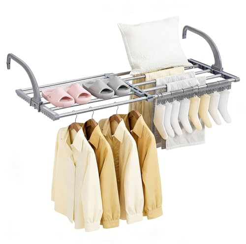 Wäscheständer Klein Faltbar, Wäscheständer Heizung Ausziehbar 45-77 cm, Wandtrockner für Balkon, Mini Wäschetrockner Innen Außen