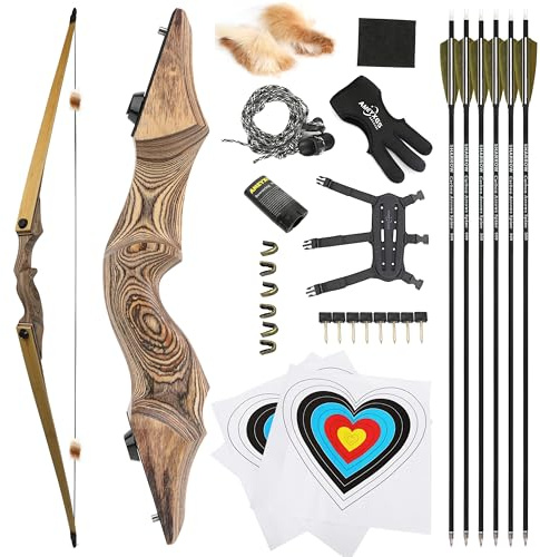 60 Black Hunter Recurve-Bogen Jagd-Takedown-Holz-Langbogen Bogenschießen 20-60 lbs Links-/Rechtshänder für Bogenschießen Jagd Schießtraining