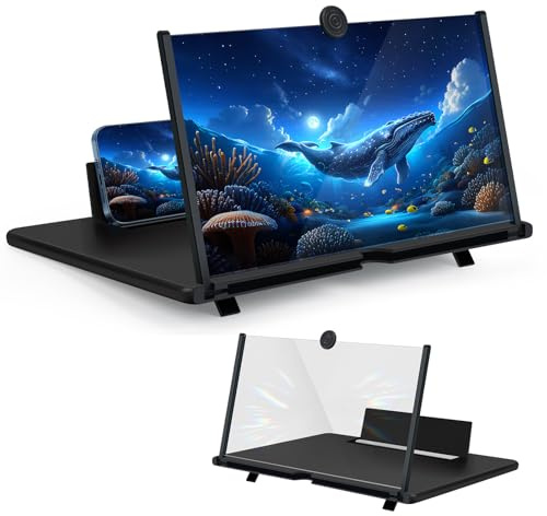 Handy Bildschirmlupe 16 Zoll | HD Fresnel Linse | Falbar & Tragbar mit Standfuß | Blaulichtfilter für Augenschutz | Ideal für Filme, Videos & Gaming | Geschenk für Männer & Technik-Fans (Schwarz)