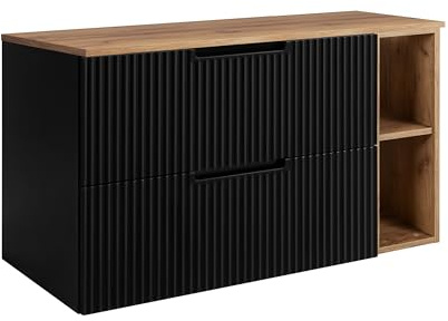 3E 3xE living.com Badezimmerschrank, Schwarz/Craft-Eiche, 80 (60 + 20) x 58,6 x 46 cm