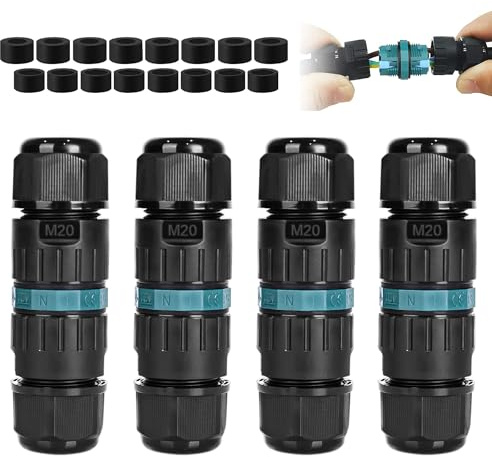 4 Pezzi Connettori Elettrici per Cavi Esterni IP68,Scatola di Giunzione Impermeabile Ø5-12 mm,manicotto di collegamento a terra,Connettore Stagno Manicotto 3 Poli,Ideale per giardino, esterno,tetto
