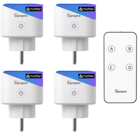 SONOFF S61s – lot de 4 prises connectées Matter avec mesure de consommation, compatible Alexa & Apple HomeKit