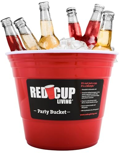 Red Cup Living Reusable Party Tubs for beverages and Snacks - Ice Bucket For Wine, Champagne, Beer, Soda - 10 x 8 inches - Wine Chiller Bucket - Bottle Drink Cooler Tub for BBQs and Parties - Set of 1
