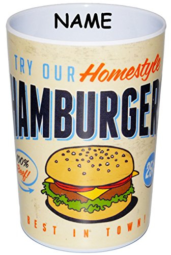 Homestyle Hamburger - 3 in 1 - Trinkbecher/Zahnputzbecher/Malbecher - incl. Name - Becher - 350 ml - Trinkglas aus Kunststoff Plastik Melamin - für Er..