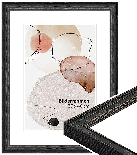 WANDStyle Bilderrahmen 40x50 Schwarz, rustikaler Bilderrahmen Holz 40x50 cm | Hochwertiger Holzbilderrahmen, Posterrahmen zum Aufhängen, Rahmen 50x40 cm, Fotorahmen H470 - Made in Germany
