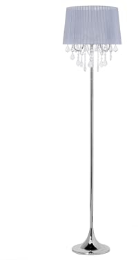 Beliani Stehlampe mit Stoffschirm grau Trommelform Kristall-Optik Glamour Stil Evans