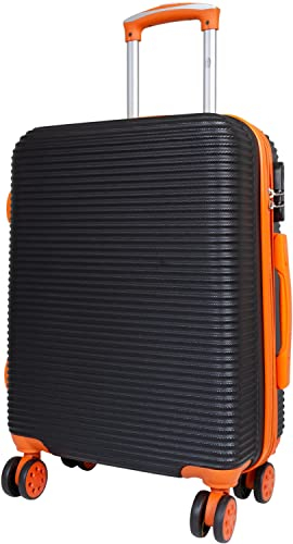Warenhandel König Hartschalen ABS Koffer Trolley Reisekoffer Reisetrolley Handgepäck Boardcase Santorin (Größe M, Farbe Schwarz-Orange)