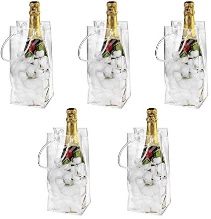 5 Stück Transparente PVC-Champagner Wein Ice Bag, Auslaufsichere Flaschenkühler Eistasche Kühltasche Mit Griff Für Party, Outdoor, Champagner, Kaltes Bier, Weißwein