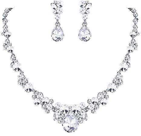 EVER FAITH Damen Schmuckset österreichisch Kristall Braut Floral Tropfen Halskette Ohrringe Set