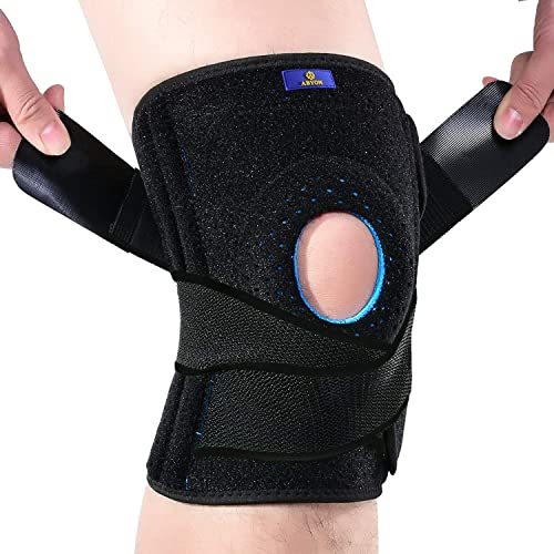 ABYON Kniebandage Verstellbare für Männer Damen, Knieorthesen mit Seitlichen Stabilisatoren und Patella-Gelpolstern für Knieschmerz, Meniskusriss, Arthritis, Gelenkschmerz (L/XL)