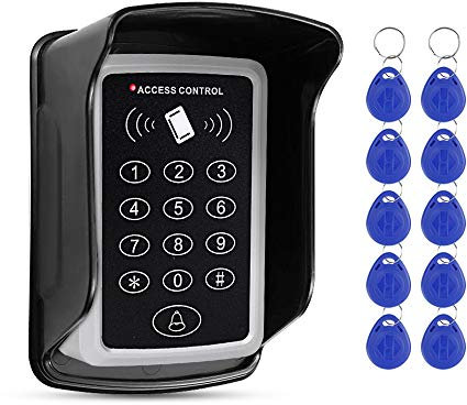 FTSTech Kit Tastiera Digitale per Controllo Accessi 125 kHz, con Copertura Impermeabile, 1000 Utenti, Adatta per a di Sicurezza Domestica + 10 Tasti Blu (T12)