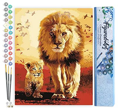Figured'Art Peinture par Numéro Adulte Lion et son Petit - Activité Manuelle Kit de Loisir Créatif DIY Numéro d'Art Complet - 40x50cm sans châssis en bois