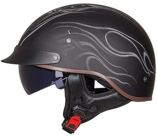 Sebasty Halbschalenhelm mit ECE Motorradhelm Herren Damen Brain Cap Retro Motorrad Jethelm Halbhelm Halbschale Helm Rollerhelm Chopper Scooter Helm Sturzhelm mit Visier 5,M