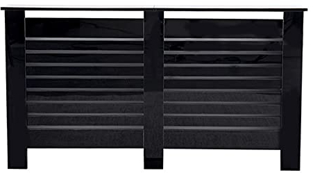 Homemade Design HMD High Gloss Black/White Grey Radiator Cover Decorative Cabinet Horizontal Slat 4 Size for Office Living Room Bedroom Hallway (high gloss black, W151.5xD19xH82cm) (21364)