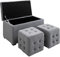HOMCOM 3-teiliges Set mit Stauraum, 2 x Sitzhocker, Polster-Sitztruhe, Fußhocker, Aufbewahrungsbox, Fußablage, belastbar bis 130 kg, Mikrofaserstoff, Schaumstoff, 75 x 40 x 42 cm, Hellgrau