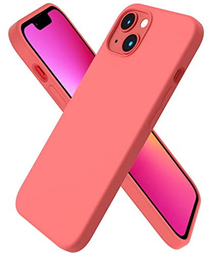 ORNARTO Compatible with iPhone 13 Case 6.1, Slim Liquid Silicone 3 Layers Full Covered Soft Gel Rubber Case Cover 6.1 inch-Pink Pomelo