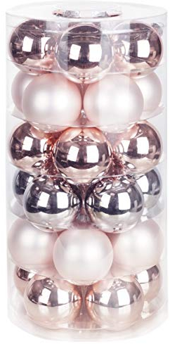 INGE-Glas Magic Weihnachtskugeln | Schöne Christbaumkugeln aus Glas | 30 Kugeln in Dose | Christbaumschmuck Weihnachtsbaumschmuck Weihnachtsbaumkugeln (Glowing Rosé | roségold rosa Silber), 6cm