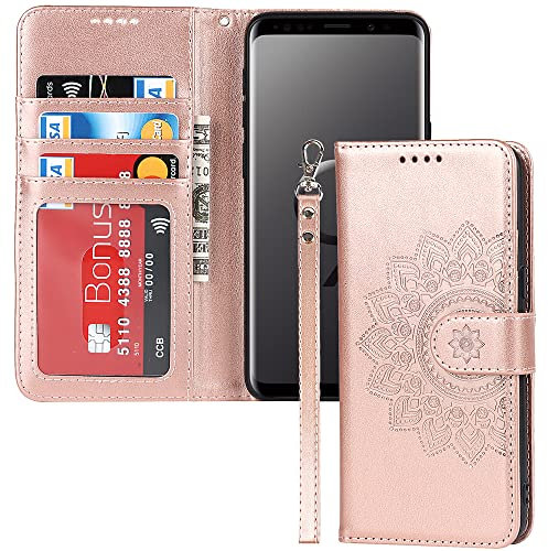 ELTEKER Handyhülle für Samsung Galaxy S9 Hülle Klapphülle mit Kartenfach Schutzhülle Flip Case - Roségold