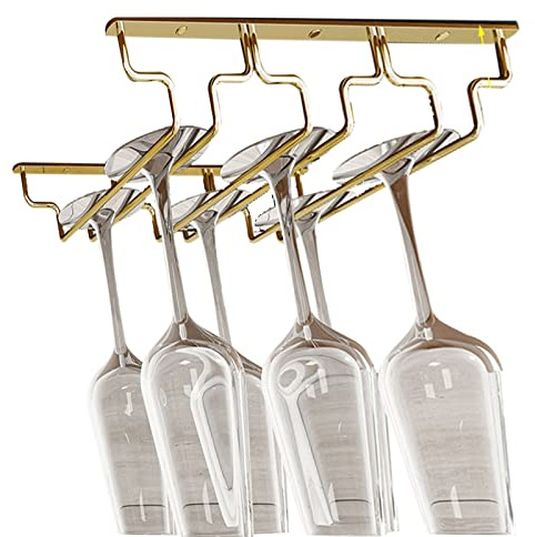 V3VOGUE Weinglashalter, Hängender Gläserschiene, Weinglasregal Unter Schrank, Umgekehrter Stielgläserregal, Schrankeinsatz Weinglashalter, Mit Schrauben, Für Bartheken, Küchen - Gold (Size : 3Row)