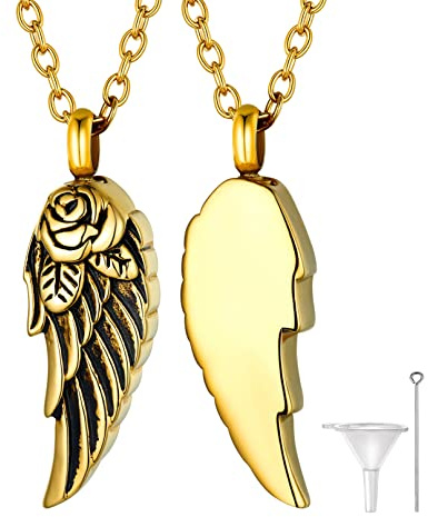 Bandmax Flügelanhänger Halskette Urnen Kette für Asche Personalisiert Foto/Name/Datum Urne Anhänger Länge 50cm Kette Halskette aus Edelstahl Andenken Erinnerung Verbrennung Schmuck für Damen Herren