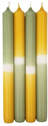 INNA-Glas Dip Dye Stabkerzen LISSITA, 4 Stück, hellgrün-gelb, 25cm, Ø2,3cm, 11h - Tafelkerze
