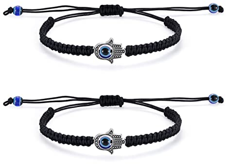JewelryWe Schmuck 2pcs Freundschaftsarmband Bester Freund Armband Fatimas Hand Hamsa handgemacht geflochten Pärchen Armbändchen Paar Armreifen Freundschaft Geschenk für Schwester Frauen Schwarz
