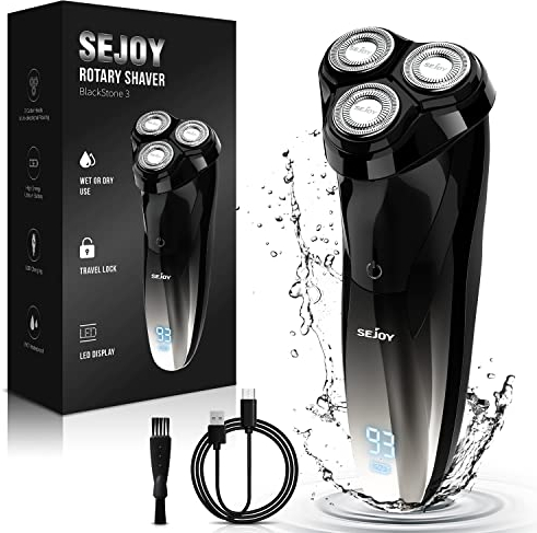 Sejoy Rasierer Herren Elektrisch Rasierapparat mit Präzisionstrimmer, IPX7 Wasserdicht Nass und Trockenrasierer Elektrorasierer mit LED Energieanzeige Reiseverriegelung, Wiederaufladbar, Schwarz
