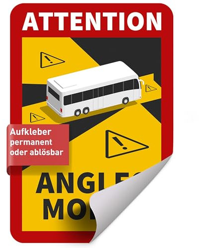 Betriebsausstattung24 Ablösbare Folie Attention Angles Morts für Bus/Wohnmobil - Non-permanent haftende PVC- Folie 17,0 cm x 25,0 cm - Toter Winkel Warnschild - Hinweisschild