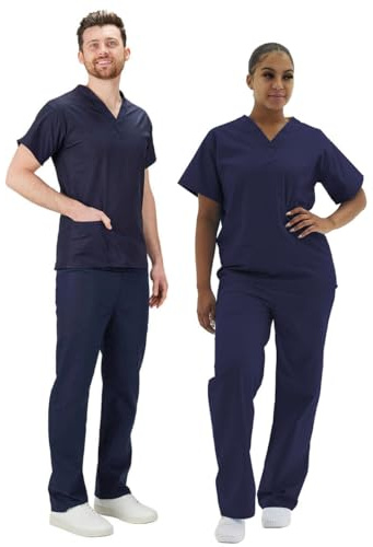 Interweave Healthcare Scrub Set Medical Uniform Unisex Reversible Scrubs Top & Trousers with Pockets in 8 Colours (as8, Alpha, l, Regular, Regular, Navy)