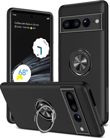 KRAFTCARE Hülle für Google Pixel 7 Pro, Handyhülle mit Eingebetteter 360° Grad Ring, Magnetische Schutzhülle TPU Stoßfest Cover Case für Google Pixel 7 Pro,Schwarz