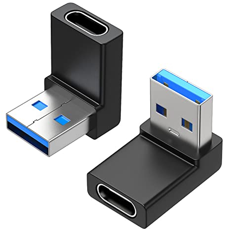 GELRHONR Rechtwinkliger USB A Stecker auf USB C Buchse Adapter, 90 Grad USB3,0 auf Typ C Kabelstecker unterstützt unidirektionale Seiten 5Gbps & Datenübertragung-2PCS (Up/Down)