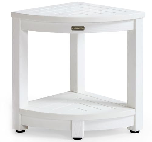 KaimuBench Eck-Duschhocker für Innendusche, wasserdicht, Polyholz, Badezimmer-Duscheckbank, Sitz, Kunststoff-Duschstuhl, Duschstuhl, Dusch-Rasierfußstütze mit verstellbaren Füßen, rutschfest, Weiß