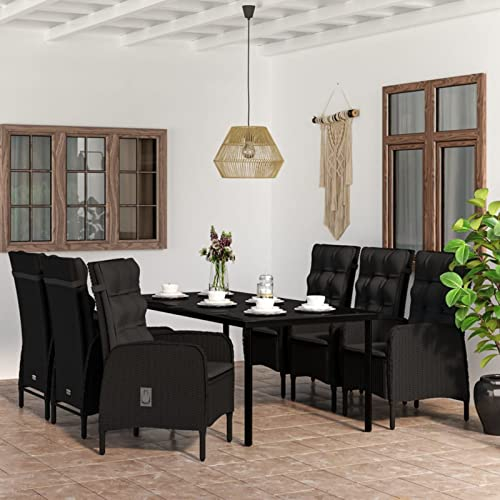 Festnight Polyrattan Gartenmöbel Essgruppe,Sitzgruppe Rattan Garten 6 Personen,Essgruppe Outdoor 6 Personen mit Kissen Schwarz,Rattan Gartenmöbel Set Wetterfest,Outdoor Sitzgruppe (200 cm Tischlänge)