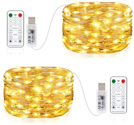 Vacoulery Catena Luminosa 100 LED 10M 8 Modalità, USB Luci a Stringa Timer con Telecomando Filo di Rame Luci Led Stringa Luci Per Feste, Natale, Decorazioni Interne ed Esterne - 2 Pezzi