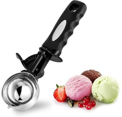Cuchara para galletas de 3.5 cucharadas, cuchara de helado con gatillo para el pulgar, cuchara de masa de galletas de 3.5 cucharadas, cuchara de melón, agarre cómodo, antideslizante, cuchara de