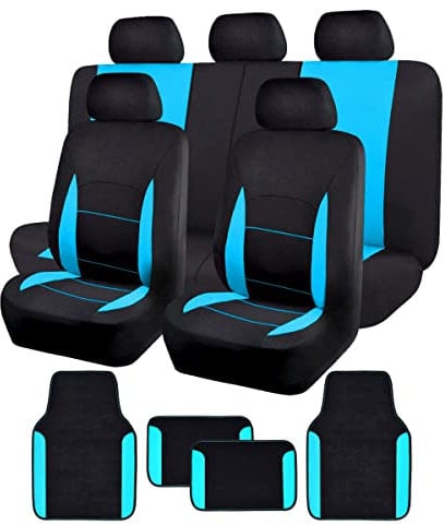 Flying Banner Universal Sitzbezug Auto Komplettset mit rutschfesten Auto-Fußmatte (Combo Set, Mintblau)