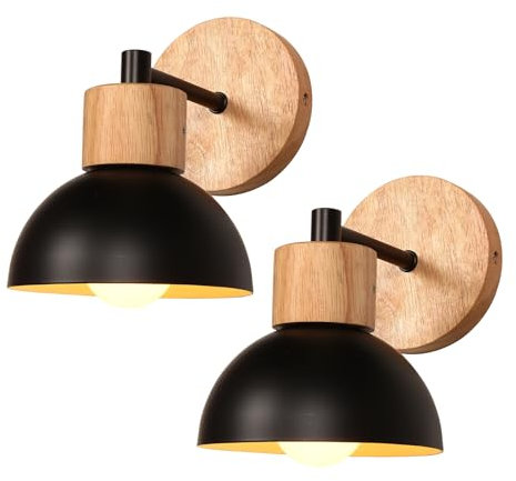 WOTTES 2 pcs Applique Murale IntéRieure, Wood Applique Murale, E27 Appliques,Suit Pour Couloirs,Salons,Cuisines, Chambres à Coucher,Salles D'éTudes,Etc.(2pcs Noir)