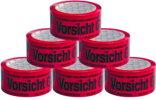 Kajal 5 cm x 66 m x 45 ms Power Glas-Paketband-Set – Vorsichtsaufkleber für Glas – Klebeband für zerbrechliche Handhabung - mehrsprachige Warnschilder – vorsichtig behandeln Verpackungsband (6)